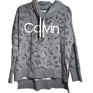 CALVIN KLEIN Gray Funnel-Neck Sweatshirt Animal Print Women’s Medium CK‎ Casual